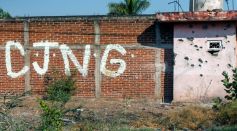Initials of Jalisco New Generation Cartel (CJNG) on Michoacan Wall
