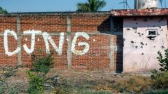 Initials of Jalisco New Generation Cartel (CJNG) on Michoacan Wall