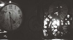Black and White Photo of a Clock