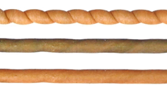 A coiled fiber at room temperature (orange, top) cools when untwisted (brown, middle) before returning to room temperature over time (bottom).
