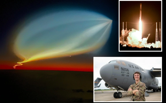 Pilots from the US Air Force captured a bloom of light over the Atlantic.