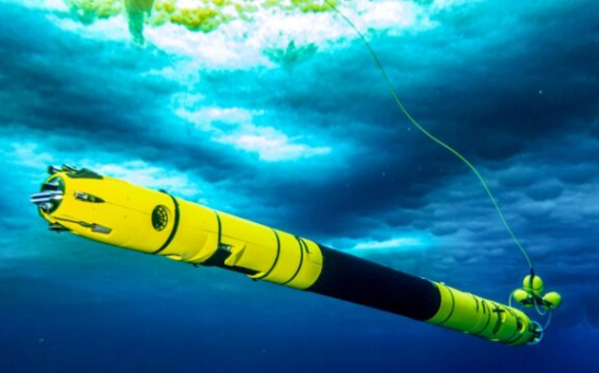 Underwater robot Icefin beneath the ice in Antarctica.