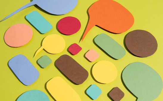 High angle arrangement with speech bubbles